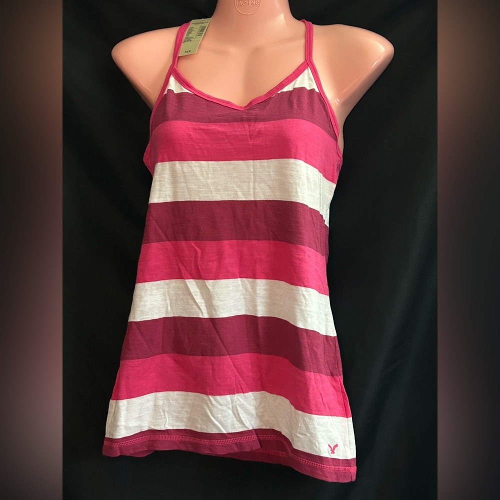 American Eagle Outfitters Striped Pink & White V-Neck Tank Top NWT Medium